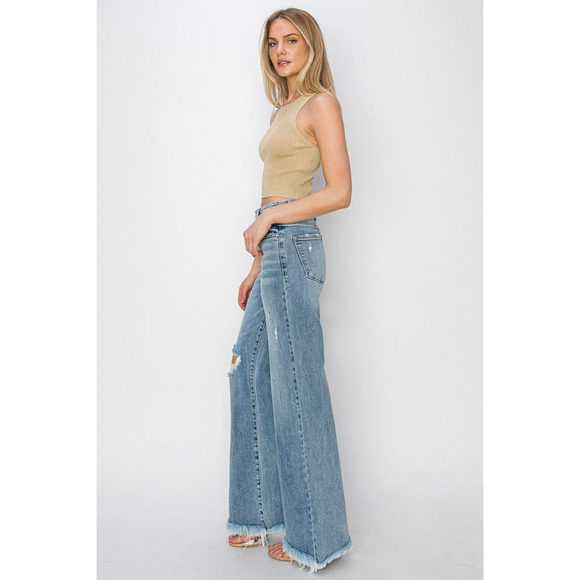 RISEN Mid Rise Button Fly Wide Leg Jeans - Picture 5 of 5